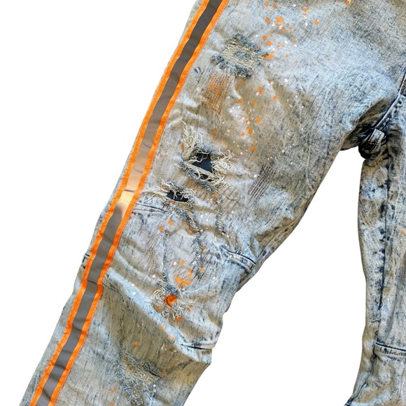 Smoke Rise Jeans Men's 40x32 Moto Pants Distressed Acid Wash Paint Splatter Y2K - Picture 8 of 12